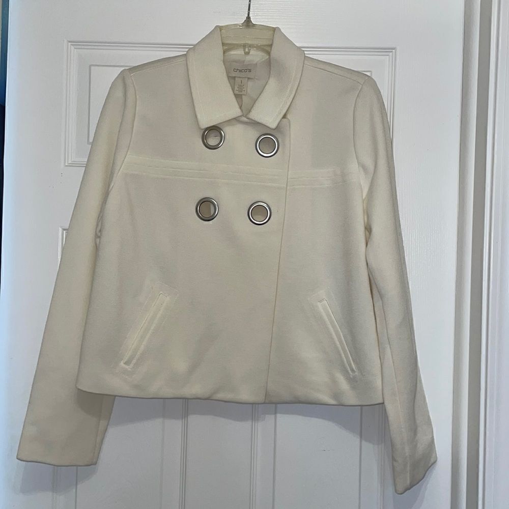 Chico’s Cream Blazer Jacket with large grommet detail